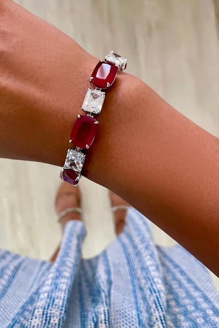 Buy PRERTO Red Crystals, Stones Magnolia Ruby Embellished Necklace Set Online at Aza Fashions Buy_PRERTO_Red Crystals, Stones Magnolia Ruby Embellished Necklace Set _Online_at_Aza_Fashions