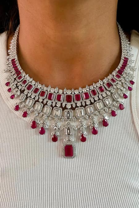 Prerto Baguette Diamond Studded Necklace Set 