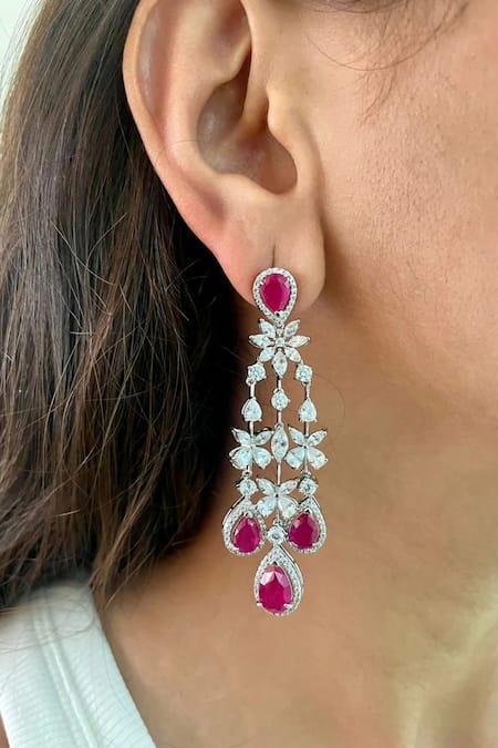 Shop PRERTO Red Crystals, Diamonds Butterfly Carved Necklace Set at Aza Fashions Shop_PRERTO_Red Crystals, Diamonds Butterfly Carved Necklace Set _at_Aza_Fashions