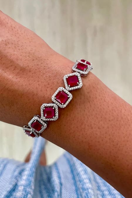 PRERTO Red Crystals, Diamonds Butterfly Carved Necklace Set Online at Aza Fashions PRERTO_Red Crystals, Diamonds Butterfly Carved Necklace Set _Online_at_Aza_Fashions