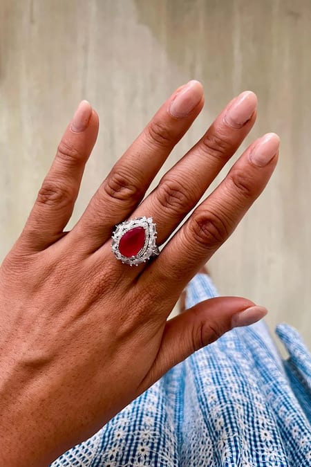 Buy PRERTO Red Crystals, Diamonds Butterfly Carved Necklace Set Online at Aza Fashions Buy_PRERTO_Red Crystals, Diamonds Butterfly Carved Necklace Set _Online_at_Aza_Fashions