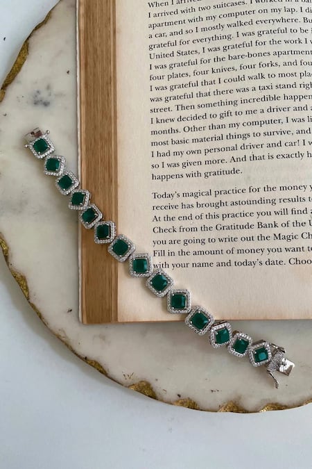 Buy_PRERTO_Emerald Green Stones, Crystals, Diamonds Butterfly Shaped Necklace Set _Online_at_Aza_Fashions