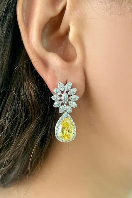 Shop PRERTO Yellow Smocking, Crystals Embellished Necklace Set at Aza Fashions Shop_PRERTO_Yellow Smocking, Crystals Embellished Necklace Set _at_Aza_Fashions