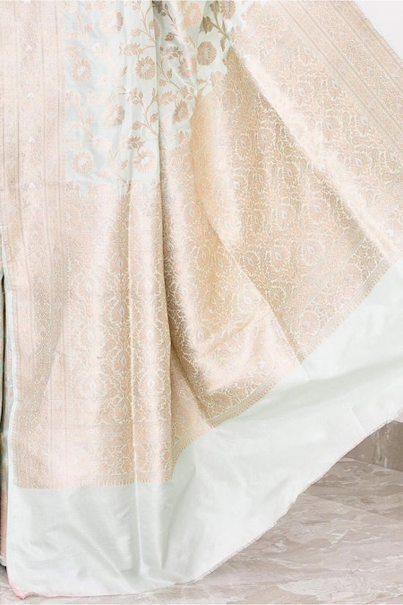 Shop_Naaritva India_Green Zari Alafi Jall Detailed Banarasi Saree With Running Blouse _Online_at_Aza_Fashions