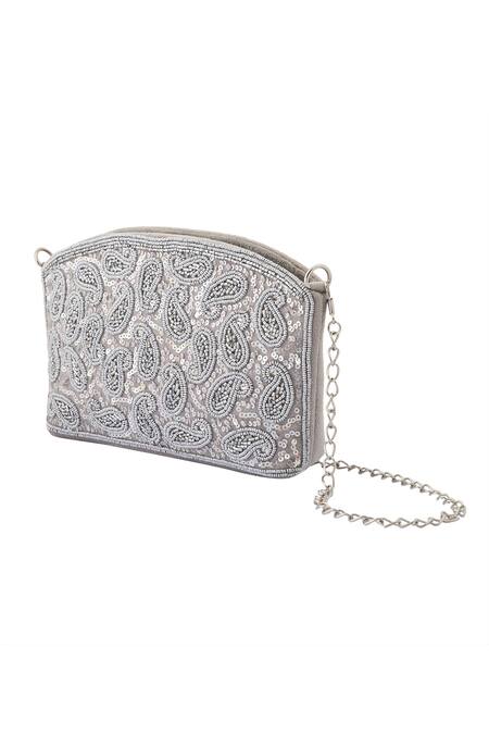 Shop Boxwish By Bhumika Grey Sequins, Beads Paisley Embroidered Bag Online at Aza Fashions Shop_Boxwish By Bhumika_Grey Sequins, Beads Paisley Embroidered Bag _Online_at_Aza_Fashions