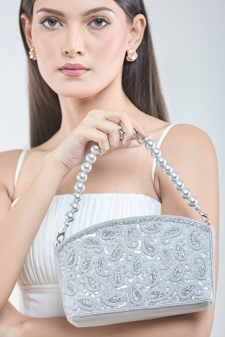 Buy Boxwish By Bhumika Grey Sequins, Beads Paisley Embroidered Bag Buy_Boxwish By Bhumika_Grey Sequins, Beads Paisley Embroidered Bag