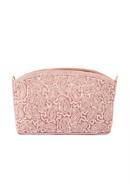 Boxwish By Bhumika Pink Sequins, Cut Work, Embroidery Tonal Paisley Bag Online at Aza Fashions Boxwish By Bhumika_Pink Sequins, Cut Work, Embroidery Tonal Paisley Bag_Online_at_Aza_Fashions