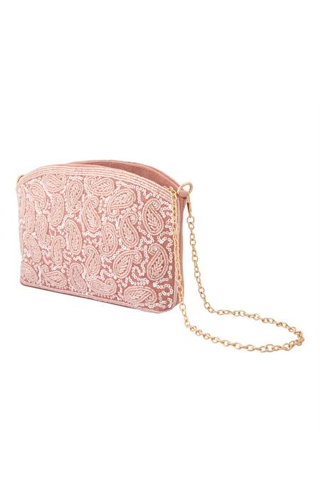 Shop Boxwish By Bhumika Pink Sequins, Cut Work, Embroidery Tonal Paisley Bag Online at Aza Fashions Shop_Boxwish By Bhumika_Pink Sequins, Cut Work, Embroidery Tonal Paisley Bag_Online_at_Aza_Fashions