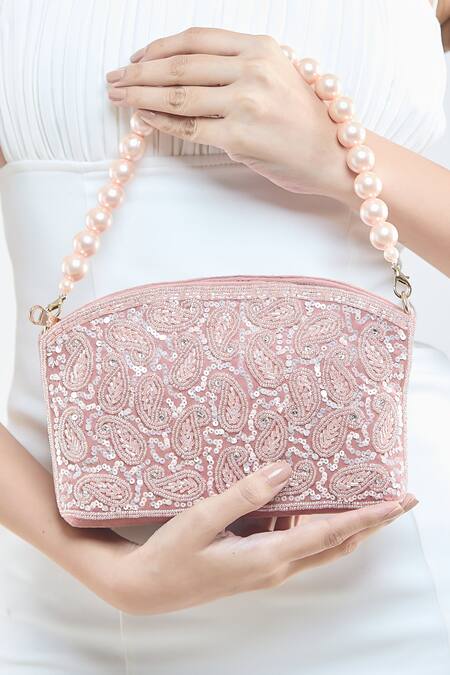 Boxwish By Bhumika Pink Sequins, Cut Work, Embroidery Tonal Paisley Bag at Aza Fashions Boxwish By Bhumika_Pink Sequins, Cut Work, Embroidery Tonal Paisley Bag_at_Aza_Fashions