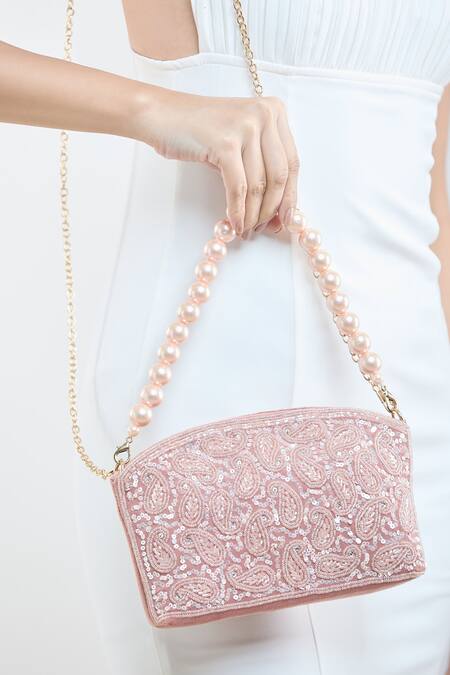 Buy Boxwish By Bhumika Pink Sequins, Cut Work, Embroidery Tonal Paisley Bag Buy_Boxwish By Bhumika_Pink Sequins, Cut Work, Embroidery Tonal Paisley Bag