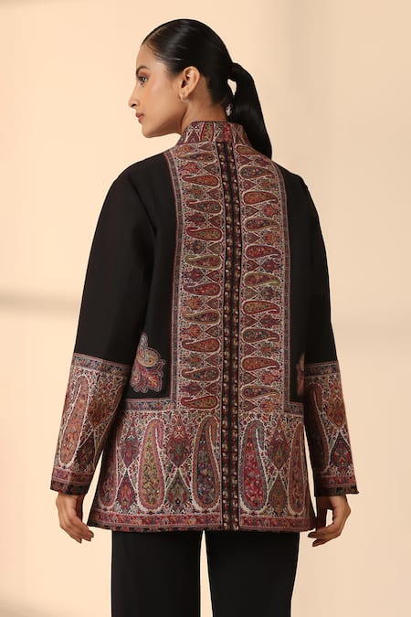 Shop_Dusala_Black Wool, Silk Bandeau Neck Shaz Fine Jacket _at_Aza_Fashions