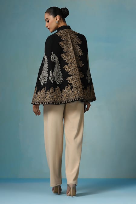 Dusala Zari Embroidered Black Cape 