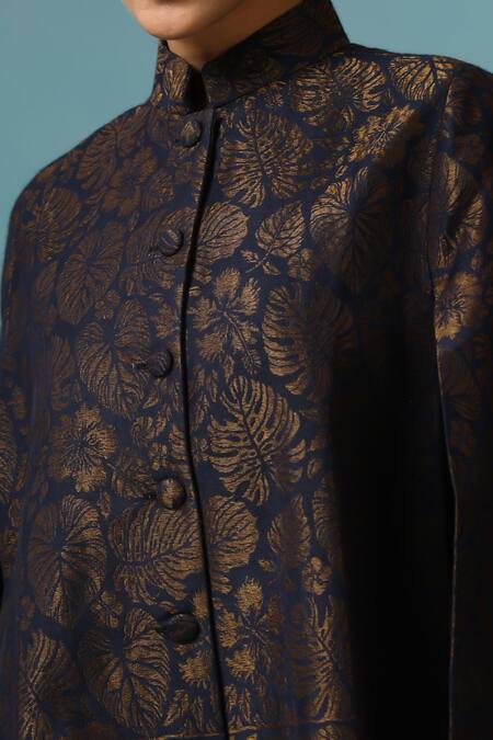 Dusala Blue Silk Embroidery Foliage Zari Cape at Aza Fashions Dusala_Blue Silk Embroidery Foliage Zari Cape _at_Aza_Fashions