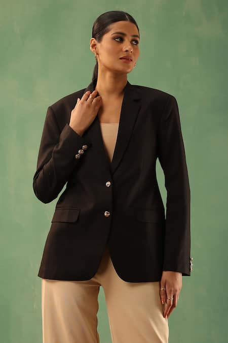 DUSALA Revai Double Breasted Solid Blazer 