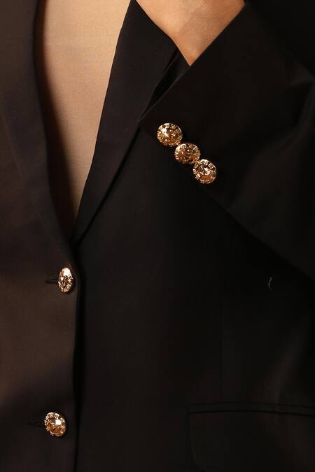 Shop_Dusala_Black Wool Rhinestones Revai Solid Blazer _Online_at_Aza_Fashions