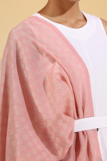 Dusala Ivory Louisa Cashmere Fine Wool Checkered Stole Online at Aza Fashions Dusala_Ivory Louisa Cashmere Fine Wool Checkered Stole _Online_at_Aza_Fashions