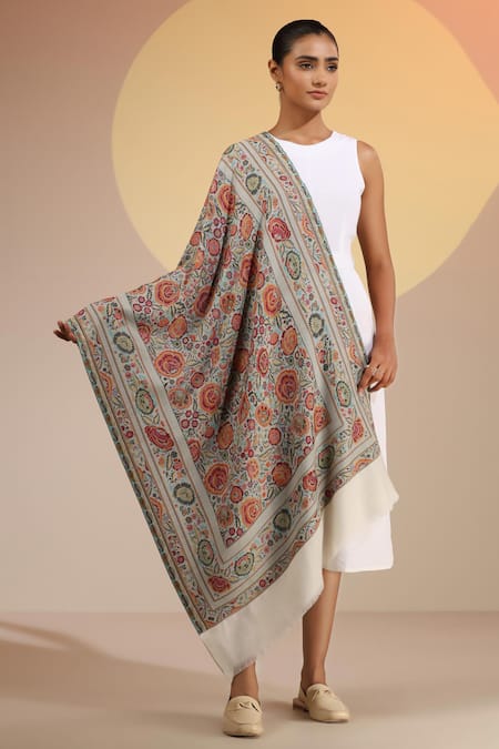 DUSALA Anaiya Cashmere Fine Wool Floral Stole 