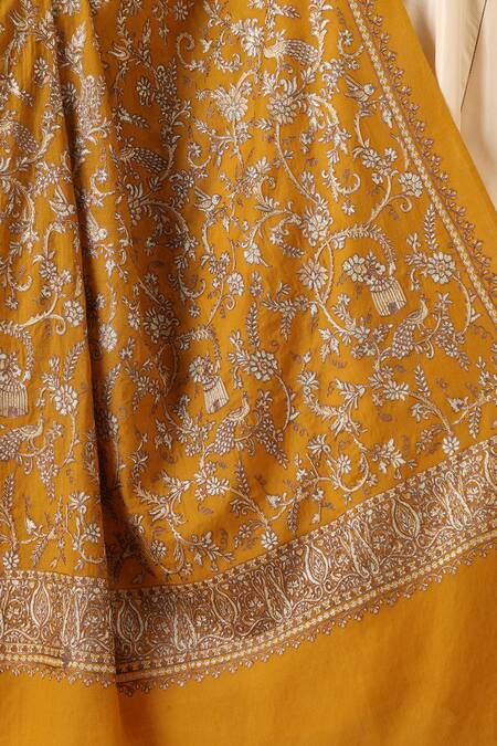Dusala_Yellow Zania Cashmere Fine Wool Shawl _Online_at_Aza_Fashions