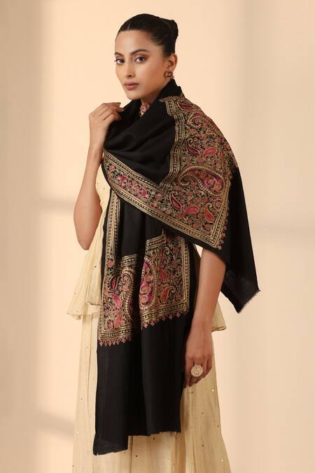 Dusala_Black Camille Cashmere Fine Wool Stole_Online_at_Aza_Fashions