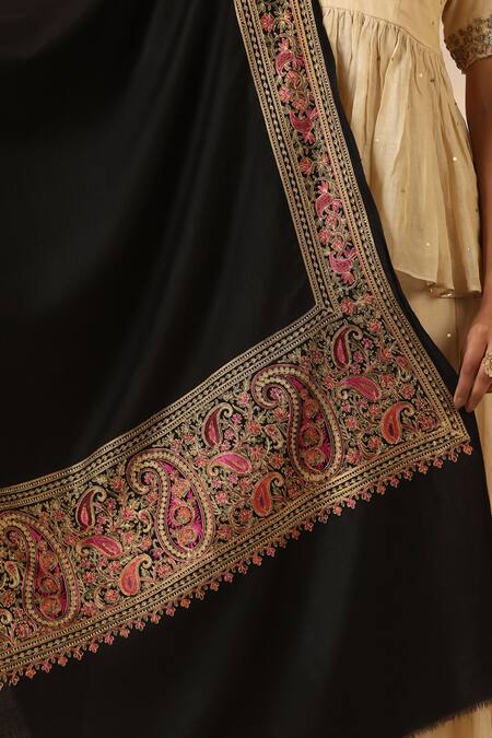 Buy_Dusala_Black Camille Cashmere Fine Wool Stole_Online_at_Aza_Fashions