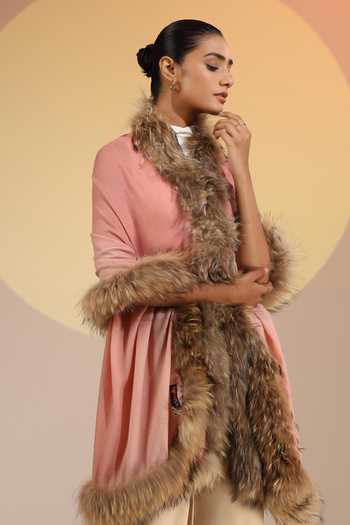 Dusala_Peach Margaux Cashmere Fine Wool Ombre Fur Stole _Online_at_Aza_Fashions