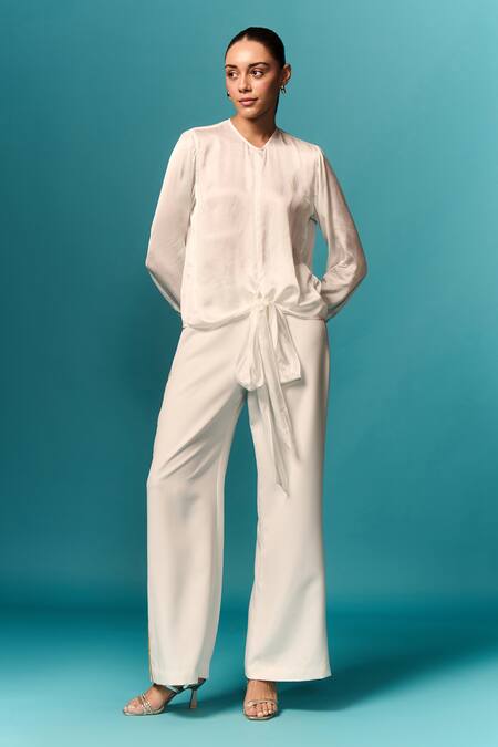 Shop Emblaze White Modal Round Neck Solid Front Tie Top Online at Aza Fashions Shop_Emblaze_White Modal Round Neck Solid Front Tie Top _Online_at_Aza_Fashions