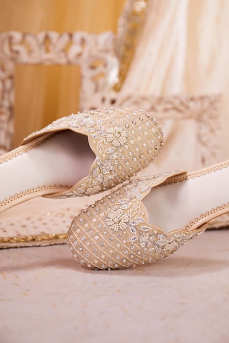 Shop House Of Vian White Pearls, Sequins, Diamonds Chandani Dabka Embroidered Mule Heels Online at Aza Fashions Shop_House Of Vian_White Pearls, Sequins, Diamonds Chandani Dabka Embroidered Mule Heels _Online_at_Aza_Fashions