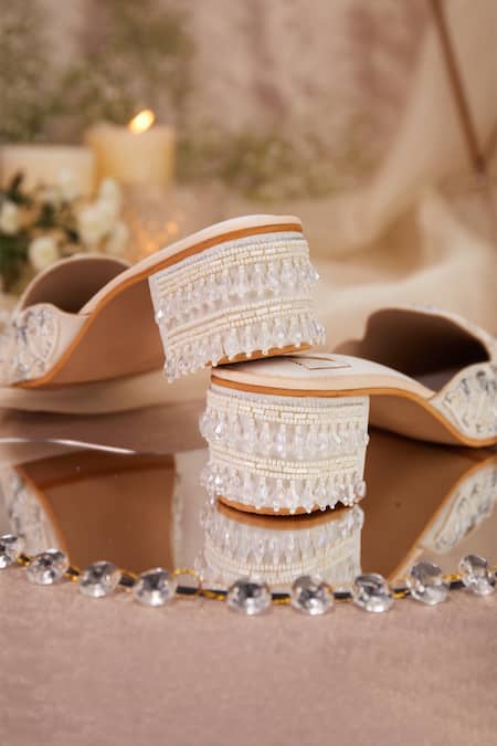 Shop_House Of Vian_White Mirrors, Pearls, Sequins, Diamonds Ilina Tonal Embroidered Mule Heels _Online_at_Aza_Fashions