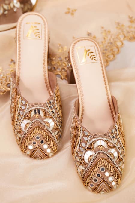 House of Vian Mahira Mirrorwork Mule Heels 