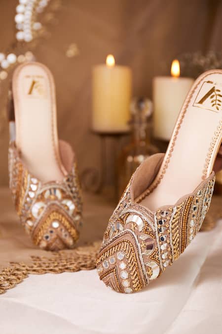 Shop House Of Vian Gold Zari, Mirrors, Sequins Mahira Mirrorwork Mule Heels at Aza Fashions Shop_House Of Vian_Gold Zari, Mirrors, Sequins Mahira Mirrorwork Mule Heels _at_Aza_Fashions