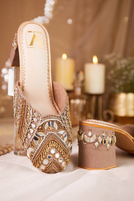 House Of Vian Gold Zari, Mirrors, Sequins Mahira Mirrorwork Mule Heels Online at Aza Fashions House Of Vian_Gold Zari, Mirrors, Sequins Mahira Mirrorwork Mule Heels _Online_at_Aza_Fashions