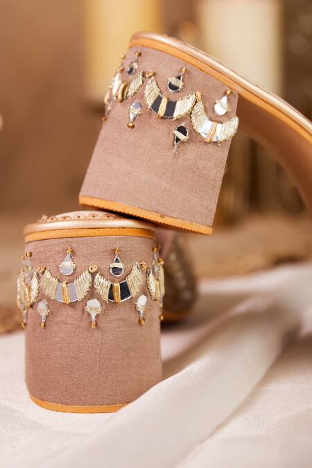 Shop House Of Vian Gold Zari, Mirrors, Sequins Mahira Mirrorwork Mule Heels Online at Aza Fashions Shop_House Of Vian_Gold Zari, Mirrors, Sequins Mahira Mirrorwork Mule Heels _Online_at_Aza_Fashions