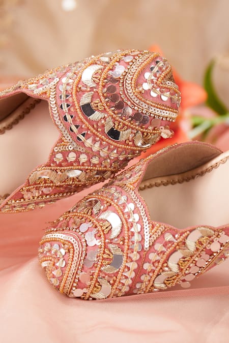 Buy_House Of Vian_Pink Mirrors, Sequins, Beads Mahnaz Dabka Embroidered Mirrorwork Mule Heels _Online_at_Aza_Fashions