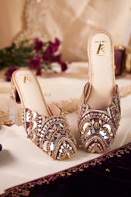 House of Vian Mahnaz Embroidered Mirrorwork Mule Heels 