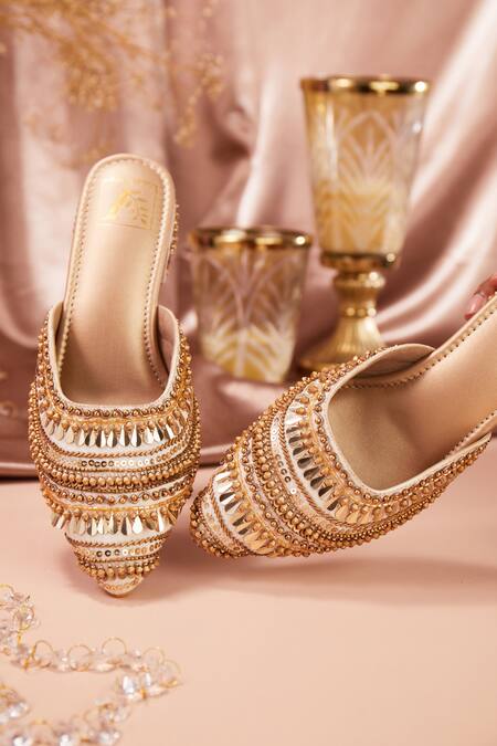 House Of Vian Gold Sequins, Beads Pariza Embellished Mule Heels Online at Aza Fashions House Of Vian_Gold Sequins, Beads Pariza Embellished Mule Heels _Online_at_Aza_Fashions