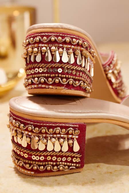 Buy_House Of Vian_Red Sequins, Beads Pariza Embellished Mule Heels _Online_at_Aza_Fashions