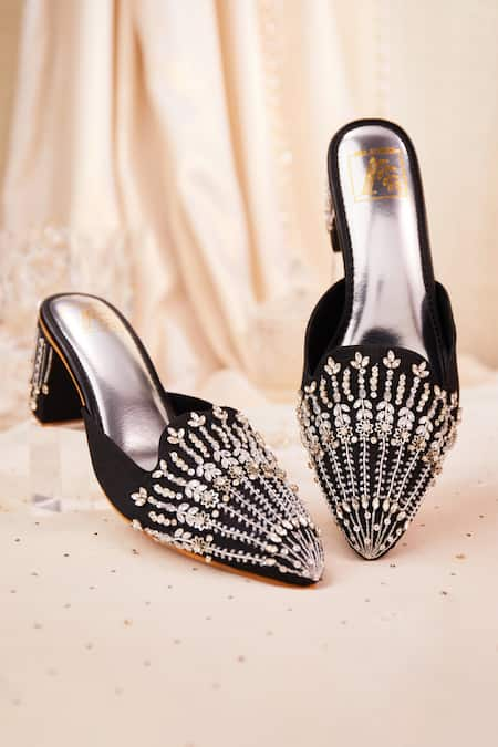 House of Vian Sitarah Crystal Embroidered Mule Heels 