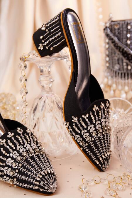 House Of Vian Black Crystals, Sequins Sitarah Embroidered Mule Heels Online at Aza Fashions House Of Vian_Black Crystals, Sequins Sitarah Embroidered Mule Heels _Online_at_Aza_Fashions