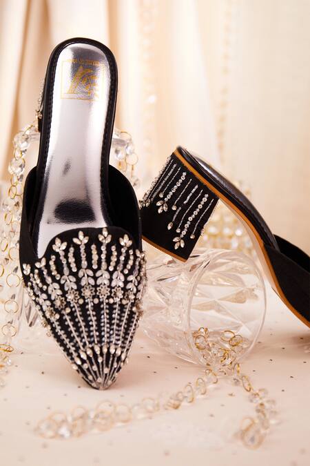Shop House Of Vian Black Crystals, Sequins Sitarah Embroidered Mule Heels Online at Aza Fashions Shop_House Of Vian_Black Crystals, Sequins Sitarah Embroidered Mule Heels _Online_at_Aza_Fashions