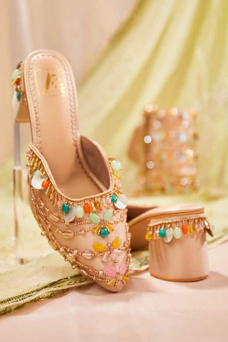 House of Vian Zubeda Stone Embroidered Mule Heels 