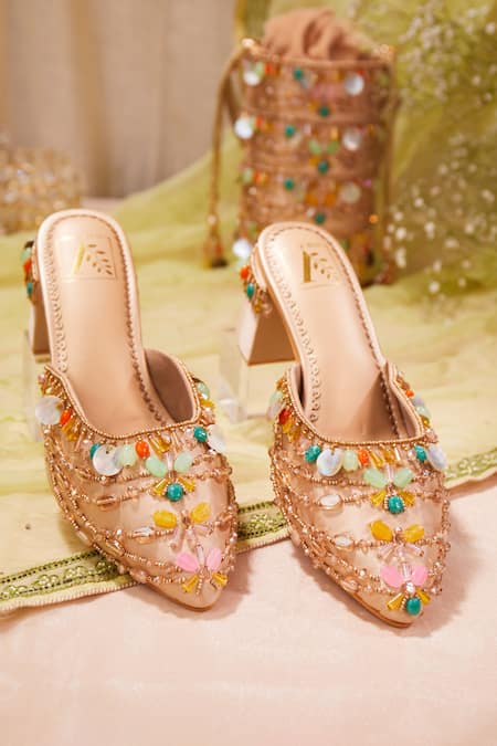 Shop House Of Vian Multi Color Crystals, Stones, Beads Zubeda Embroidered Mule Heels Online at Aza Fashions Shop_House Of Vian_Multi Color Crystals, Stones, Beads Zubeda Embroidered Mule Heels _Online_at_Aza_Fashions