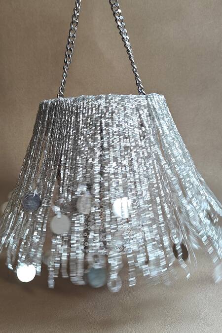 Plode_Silver Cutdana Sequin Tassel Embellished Potli _Online_at_Aza_Fashions