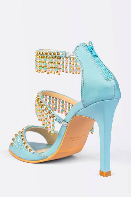 Buy_House Of Prisca_Blue Cut Work, Beads Jodhpur Embroidered Heels_Online_at_Aza_Fashions