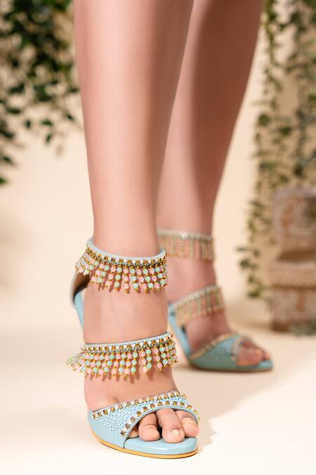 Buy_House Of Prisca_Blue Cut Work, Beads Jodhpur Embroidered Heels