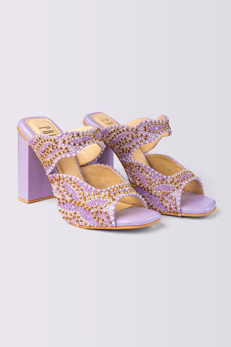 Shop_House Of Prisca_Purple Bead Agra Cutdana Embroidered Heels_at_Aza_Fashions