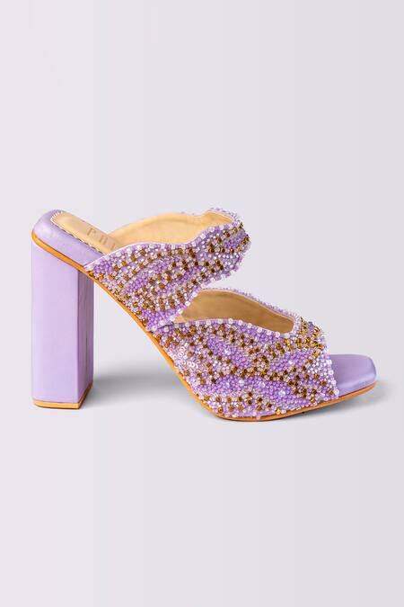 House Of Prisca_Purple Bead Agra Cutdana Embroidered Heels_Online_at_Aza_Fashions