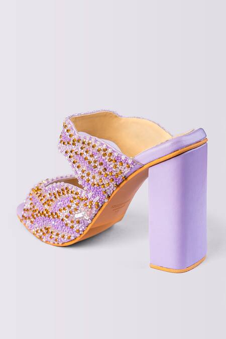 Buy_House Of Prisca_Purple Bead Agra Cutdana Embroidered Heels_Online_at_Aza_Fashions