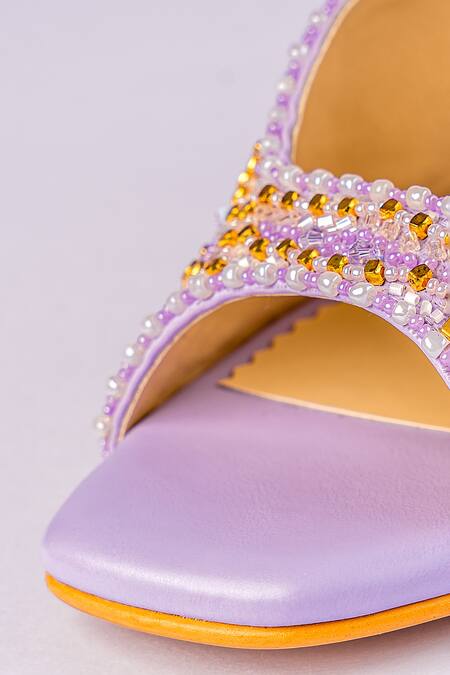 Shop_House Of Prisca_Purple Bead Agra Cutdana Embroidered Heels_Online_at_Aza_Fashions