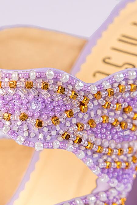 House Of Prisca_Purple Bead Agra Cutdana Embroidered Heels_at_Aza_Fashions