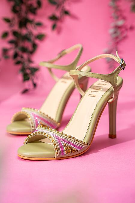 Shop House Of Prisca Green Cut Work, Beads Lucknow Cutdana Embroidered Heels at Aza Fashions Shop_House Of Prisca_Green Cut Work, Beads Lucknow Cutdana Embroidered Heels_at_Aza_Fashions